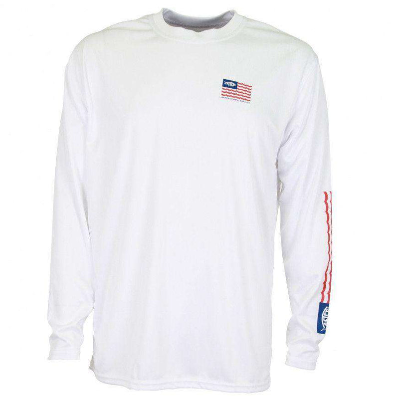 Spangled Long Sleeve Sun Shirt in White by AFTCO - Country Club Prep