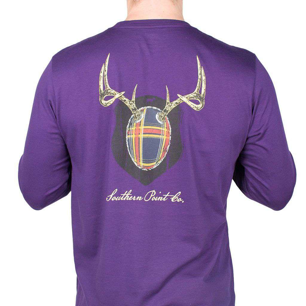 SPC Long Sleeve Plaid Antler Tee in Purple by Southern Point Co. - Country Club Prep
