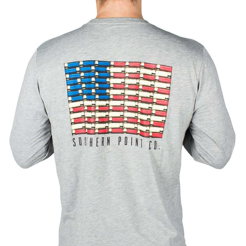 SPC Long Sleeve Shotgun Shell American Flag Tee in Grey by Southern Point Co. - Country Club Prep