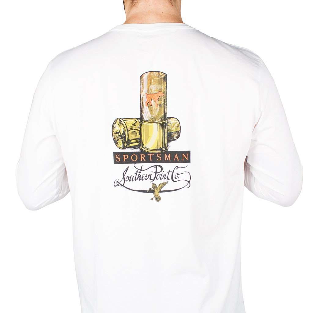 SPC Long Sleeve Sportsman Shotgun Shell Tee in White by Southern Point Co. - Country Club Prep