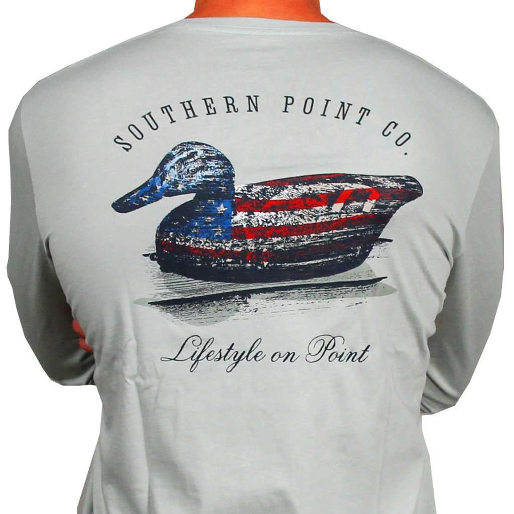 SPC Signature Long Sleeve Flag Decoy Tee in Grey by Southern Point Co. - Country Club Prep