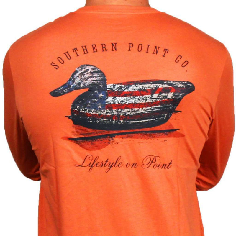 SPC Signature Long Sleeve Flag Decoy Tee in Red Orange by Southern Point Co. - Country Club Prep