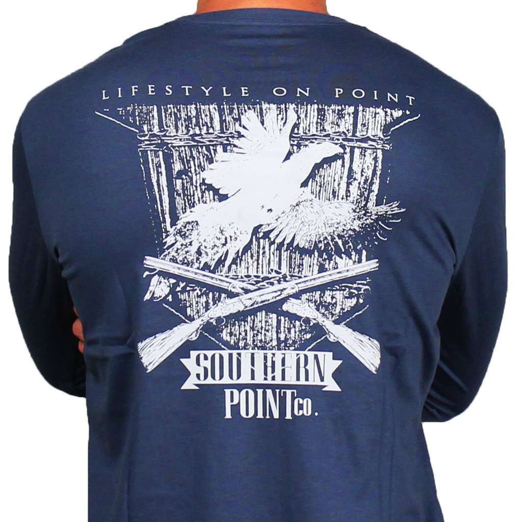 SPC Signature Long Sleeve Pheasant Shield Tee in Navy by Southern Point Co. - Country Club Prep