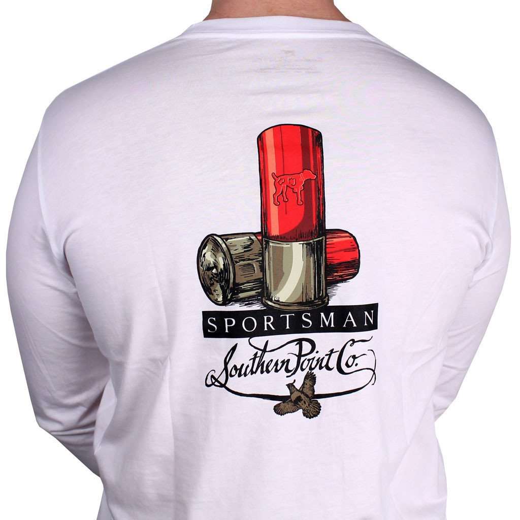 SPC Signature Long Sleeve Tee in White featuring a Shotgun Shell by Southern Point Co. - Country Club Prep