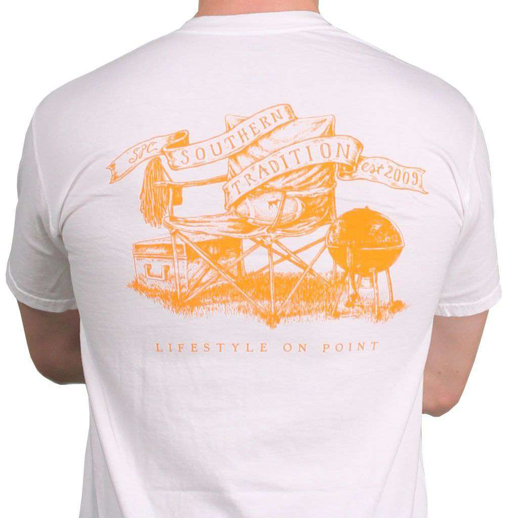SPC Tradition Tee in White and Blaze Orange by Southern Point Co. - Country Club Prep