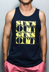 Sun's Out Guns Out Tank Top in Navy by Rowdy Gentleman-Small - Country Club Prep