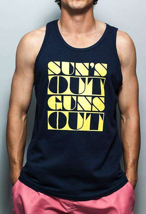 Sun's Out Guns Out Tank Top in Navy by Rowdy Gentleman-Small - Country Club Prep