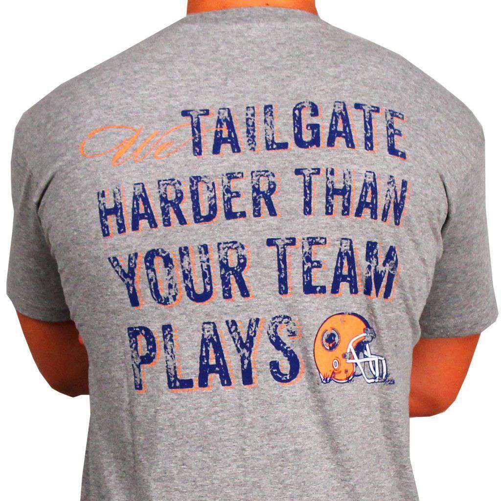 Tailgate Harder Tee in Grey with Orange Helmet by Southern Proper - Country Club Prep