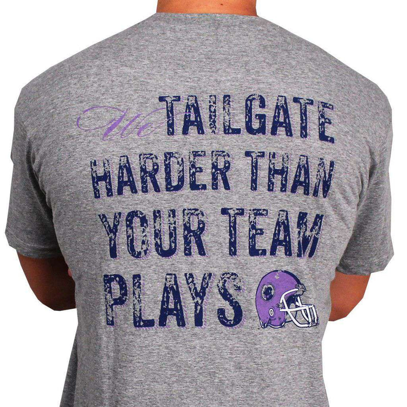 Tailgate Harder Tee in Grey with Purple Helmet by Southern Proper - Country Club Prep