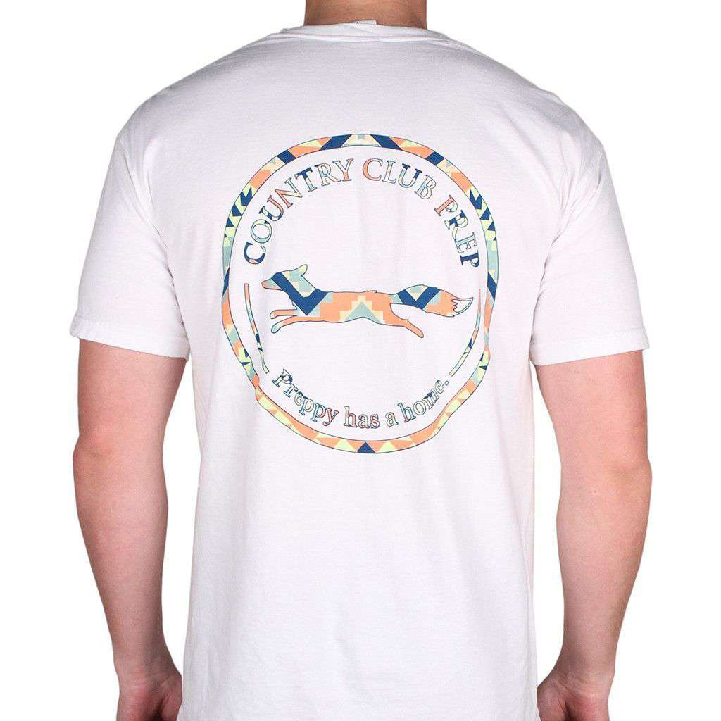 The Aztec Pattern Original Logo Tee Shirt in White by Country Club Prep - Country Club Prep