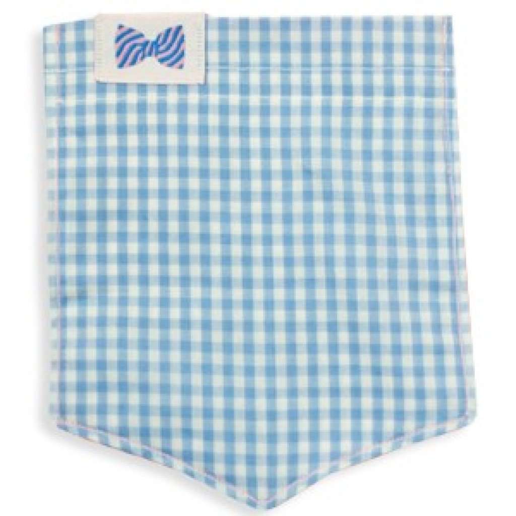 The Bragg Unisex Tee Shirt in Pink with Light Blue Gingham Pocket by the Frat Collection - Country Club Prep