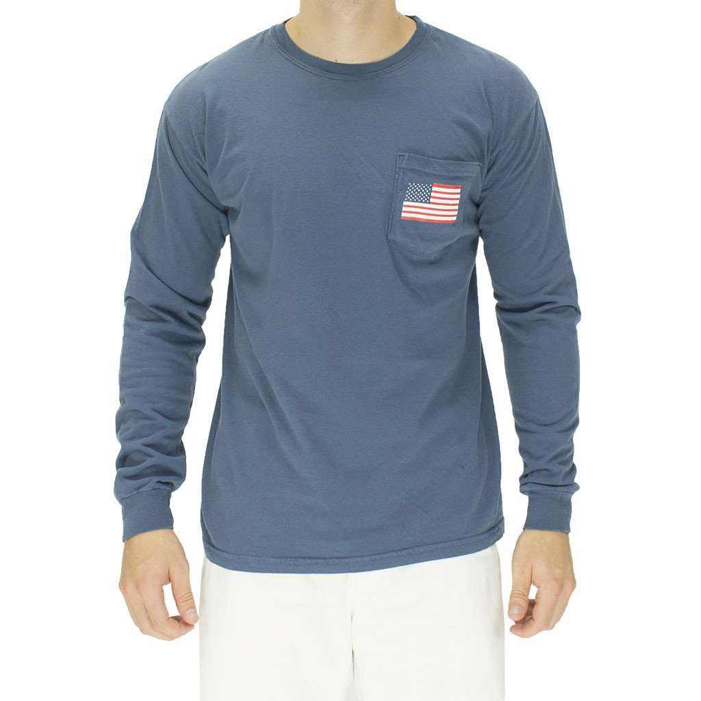 The Election Year Reagan Bush 84 Long Sleeve Pocket Tee in Navy by Full Time American - Country Club Prep