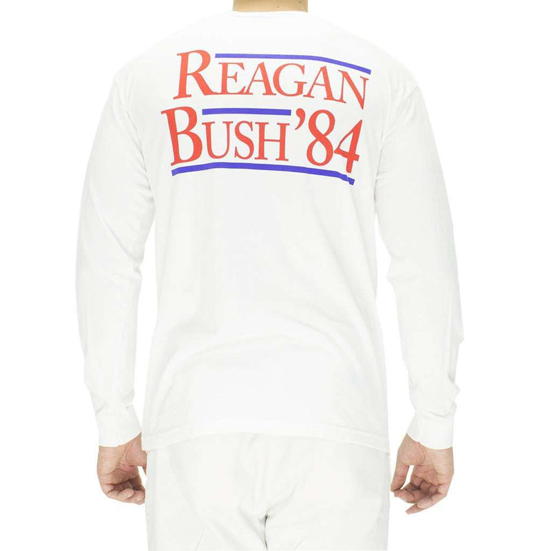 The Election Year Reagan Bush 84 Long Sleeve Pocket Tee in White by Full Time American - Country Club Prep