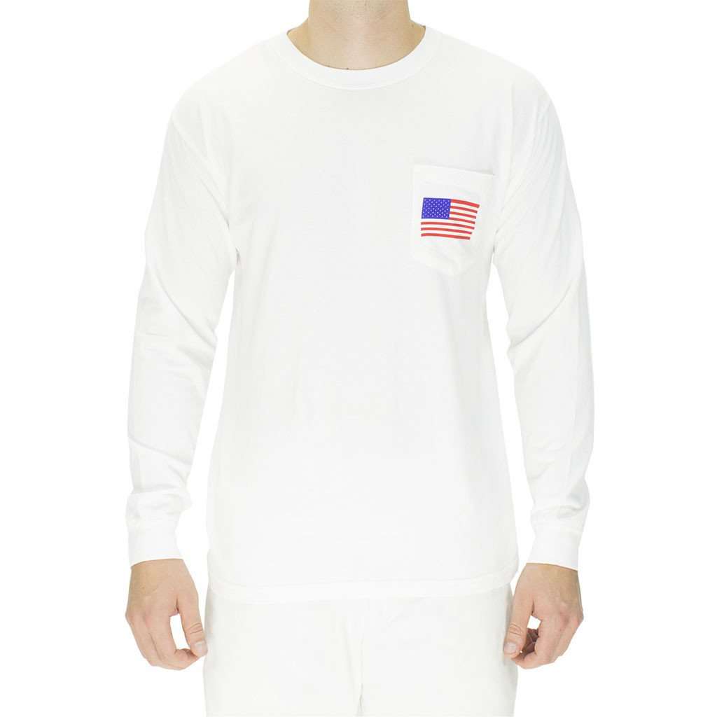 The Election Year Reagan Bush 84 Long Sleeve Pocket Tee in White by Full Time American - Country Club Prep