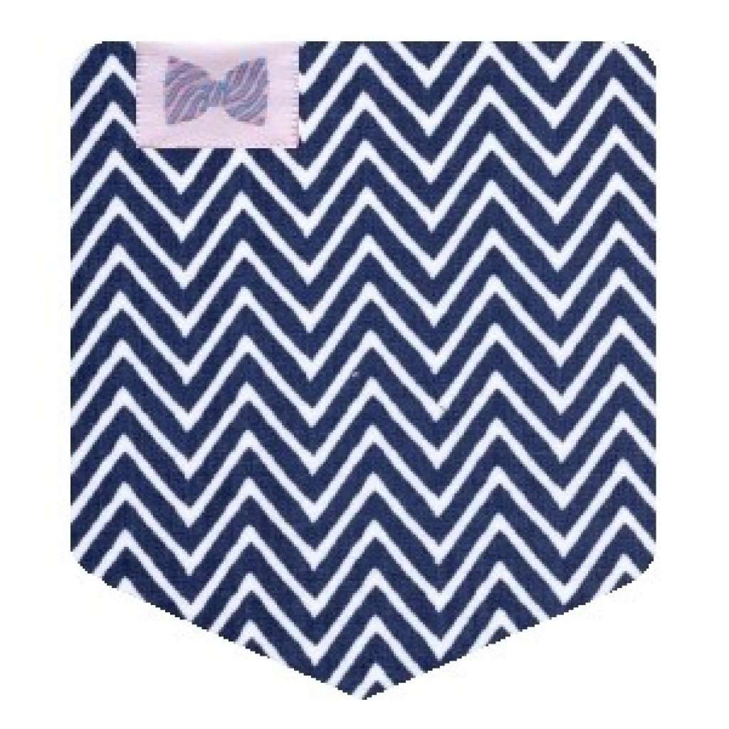 The Kelsey Unisex Tee Shirt in White with Navy Chevron Pattern Pocket by the Frat Collection - Country Club Prep