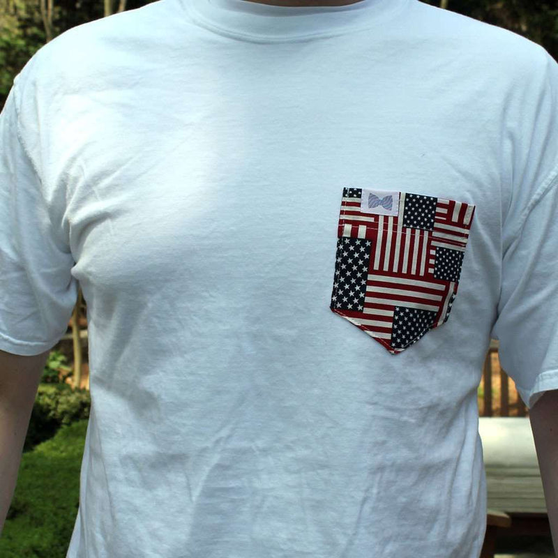 The Washington Unisex Tee Shirt in White with American Flag Pocket by the Frat Collection - Country Club Prep