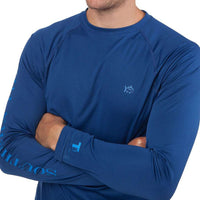 Tide to Trail Long Sleeve Performance Tee Shirt in Yacht Blue by Southern Tide - Country Club Prep