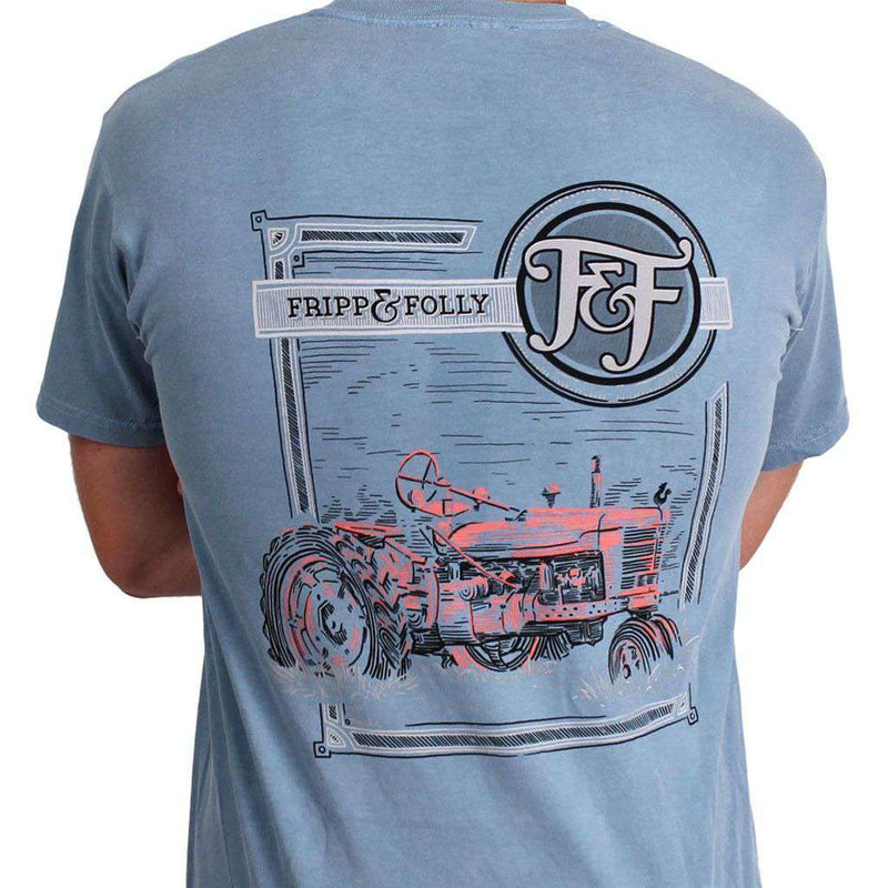 Tractor Tee in Washed Denim Blue by Fripp & Folly - Country Club Prep