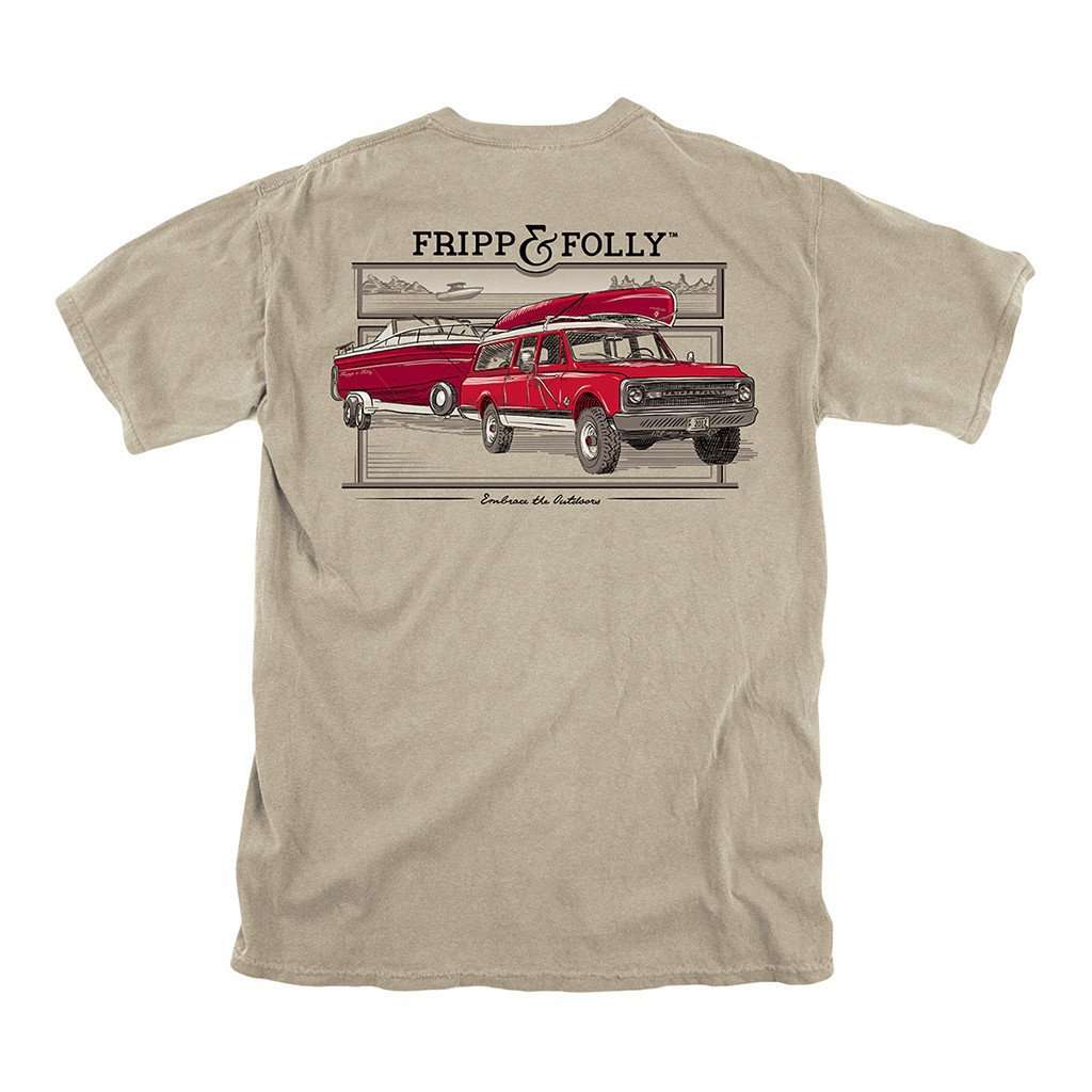 Truck and Boat Tee in Khaki by Fripp & Folly - Country Club Prep