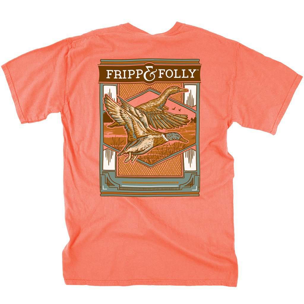 Two Ducks Tee in Neon Red Orange by Fripp & Folly - Country Club Prep