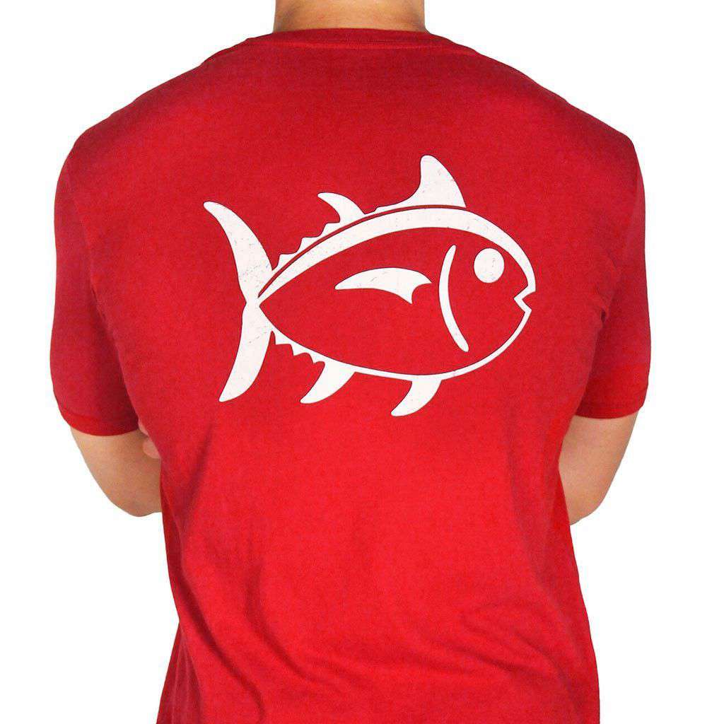 University Outline Pocket Tee in Crimson by Southern Tide - Country Club Prep