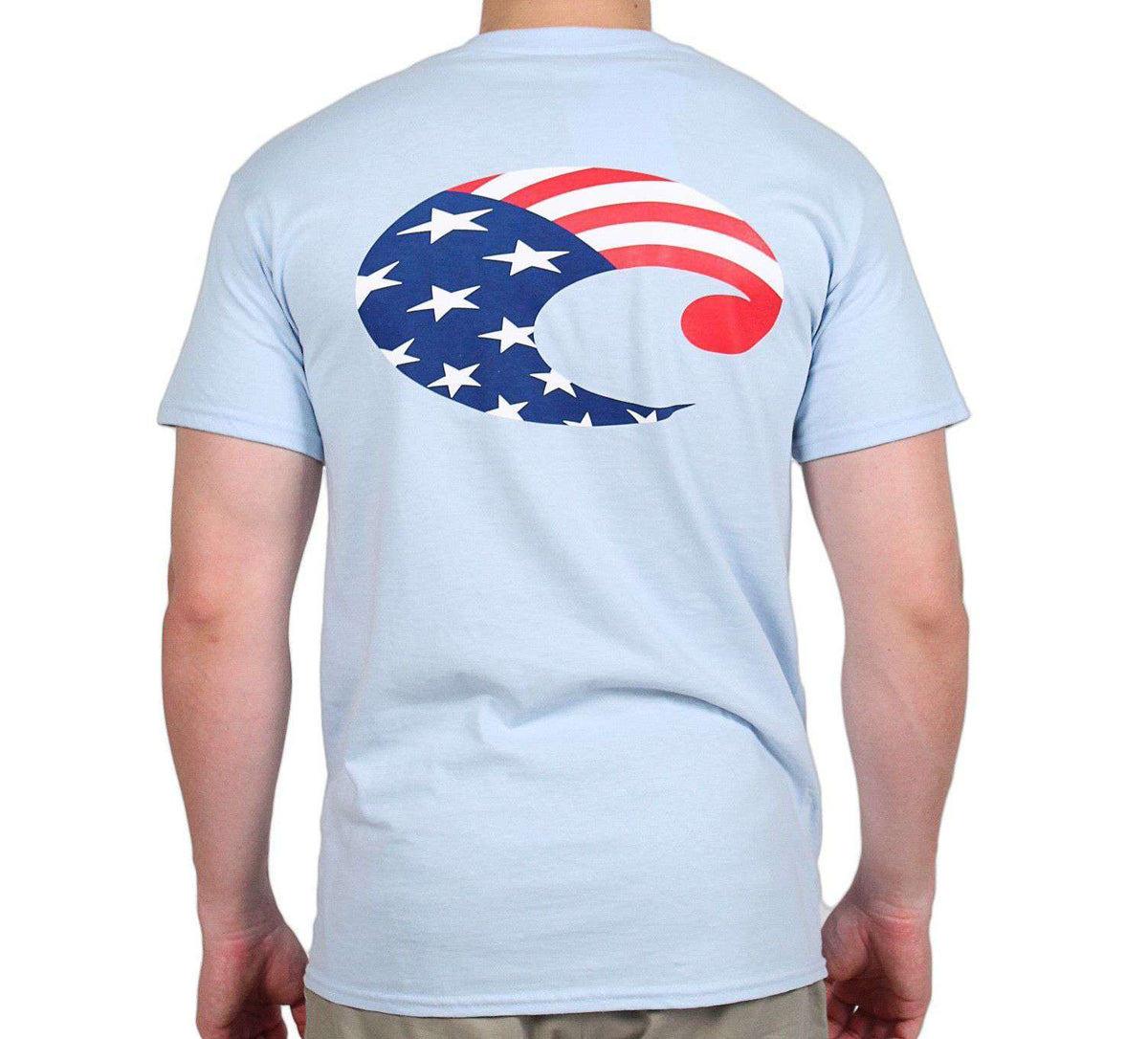 USA Flag Logo Tee Shirt in Light Blue by Costa Del Mar - Country Club Prep