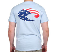 USA Flag Logo Tee Shirt in Light Blue by Costa Del Mar - Country Club Prep