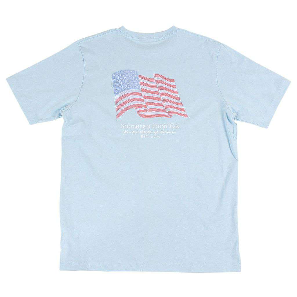 USA Flag Tee in Light Blue by Southern Point Co. - Country Club Prep