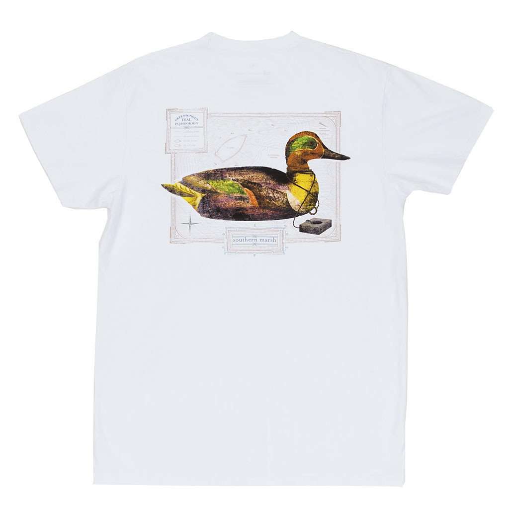 Vintage Decoy-Green Winged Teal Tee in White by Southern Marsh - Country Club Prep