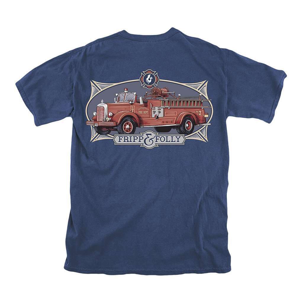 Vintage Fire Truck Tee in True Navy by Fripp & Folly - Country Club Prep