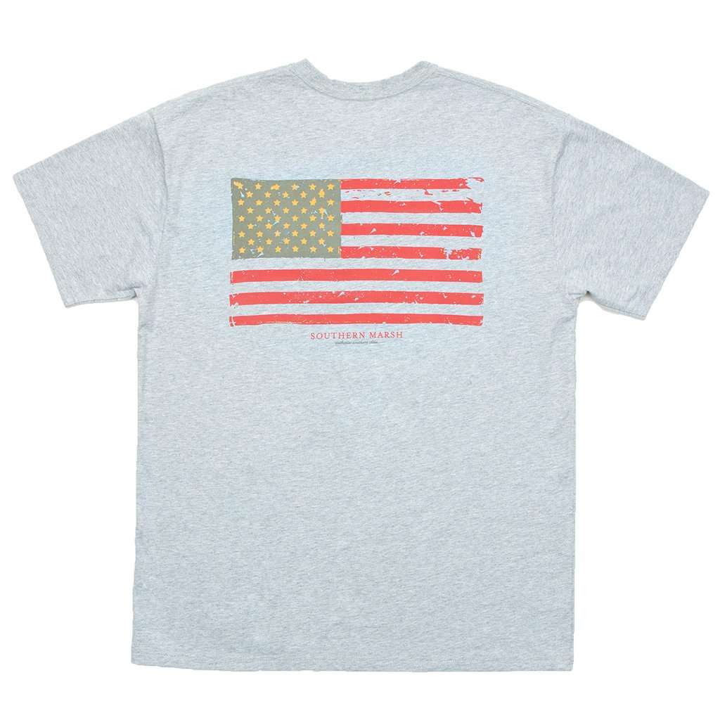 Vintage Flag Tee Shirt in Light Gray by Southern Marsh - Country Club Prep