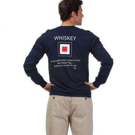 Whiskey Flag  Long Sleeve Tee Shirt in Navy by Anchored Style - Country Club Prep