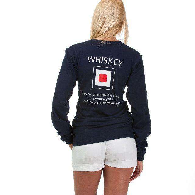 Whiskey Flag  Long Sleeve Tee Shirt in Navy by Anchored Style - Country Club Prep