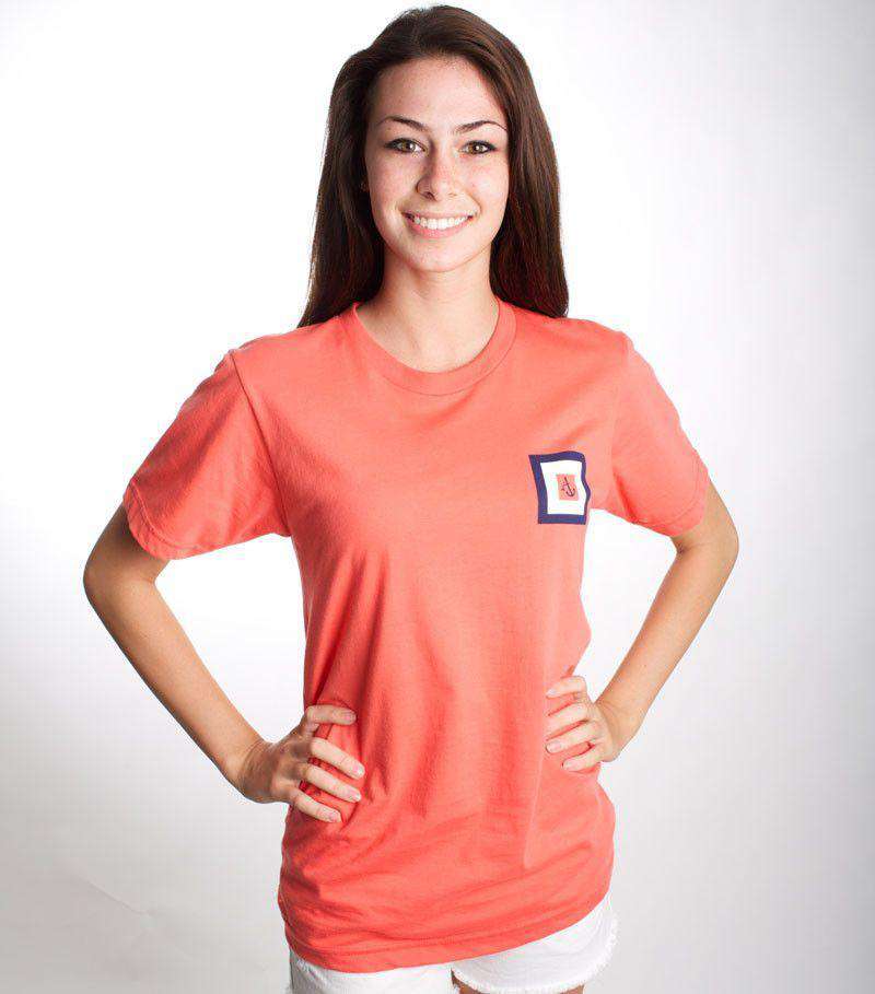 Whiskey Flag Tee Shirt in Coral by Anchored Style - Country Club Prep