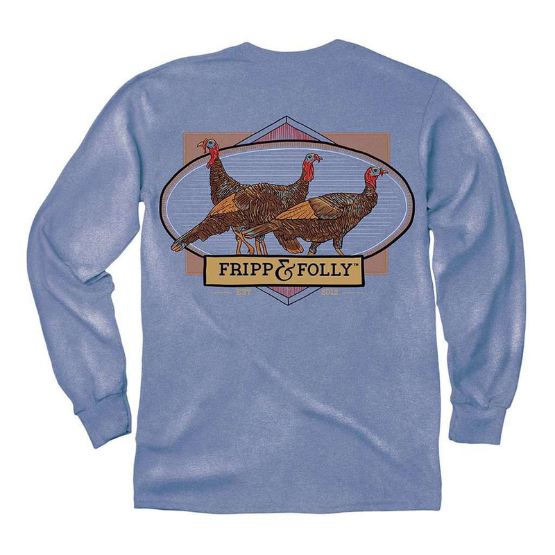 Wild Turkeys Long Sleeve Tee in Marine Blue by Fripp & Folly - Country Club Prep