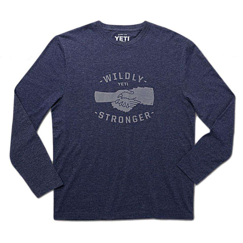 Wildly Stronger Handshake Long Sleeve Tee in Heather Navy by YETI - Country Club Prep