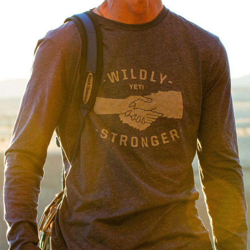 Wildly Stronger Handshake Long Sleeve Tee in Heather Navy by YETI - Country Club Prep