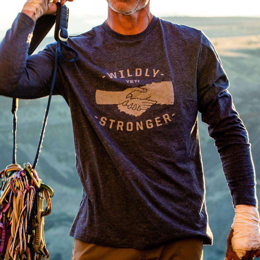 Wildly Stronger Handshake Long Sleeve Tee in Heather Navy by YETI - Country Club Prep