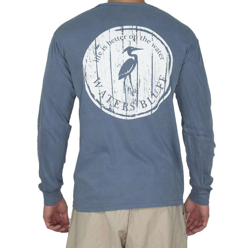 Wood Grain Long Sleeve Tee Shirt in Blue Jean by Waters Bluff - Country Club Prep