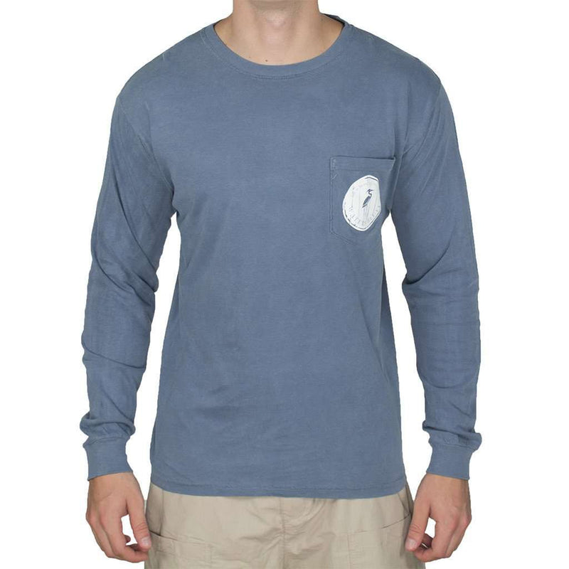 Wood Grain Long Sleeve Tee Shirt in Blue Jean by Waters Bluff - Country Club Prep