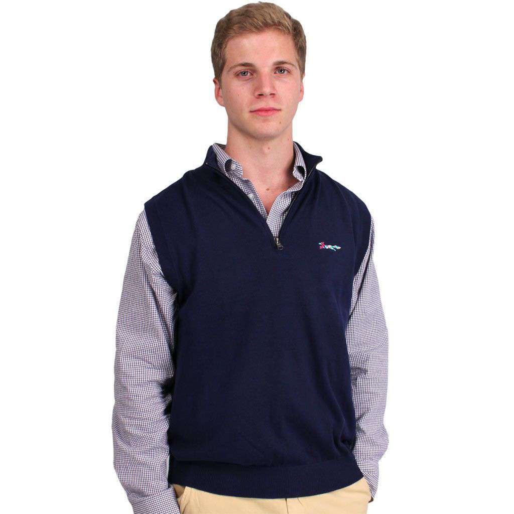 1/4 Zip Sweater Vest in Navy by Country Club Prep - Country Club Prep