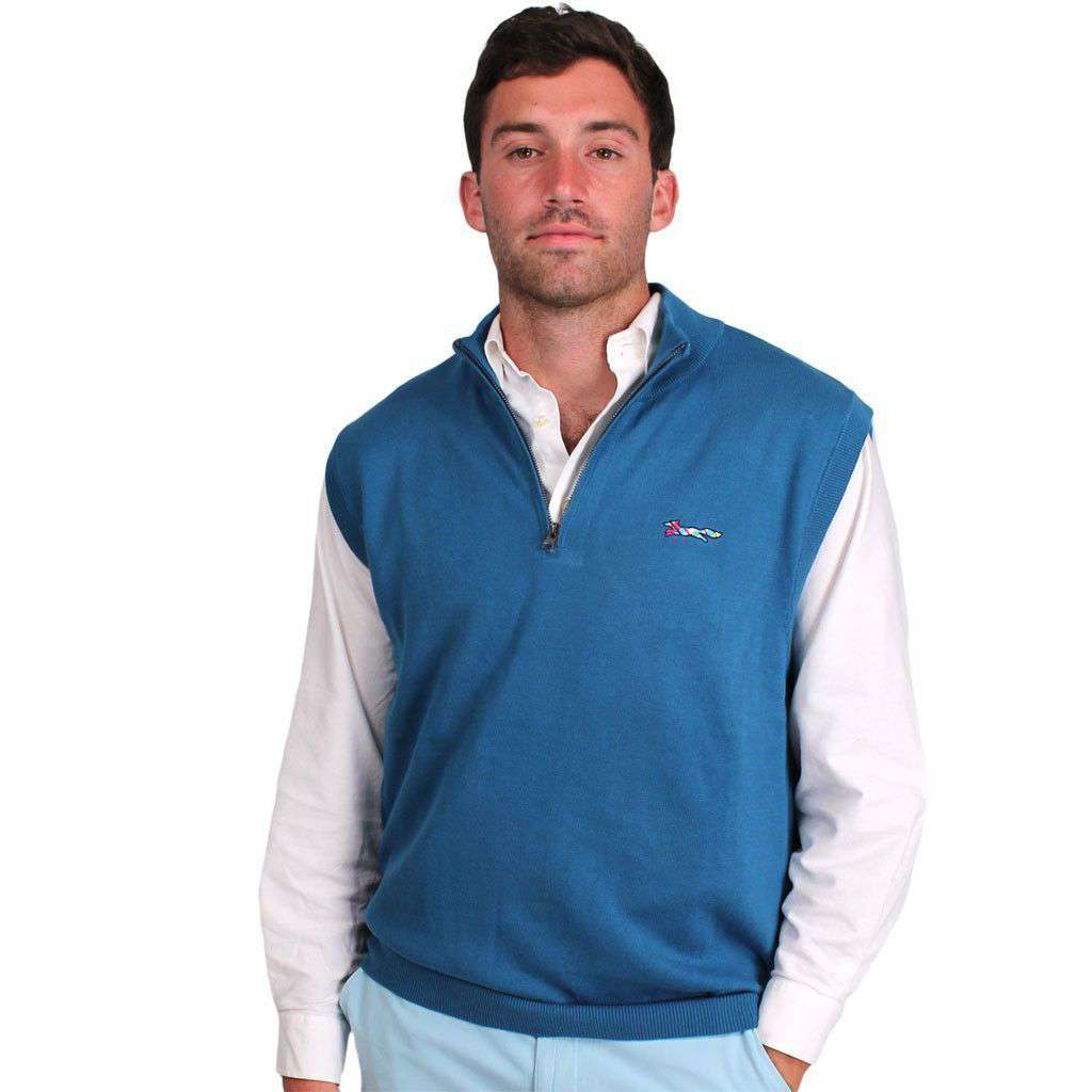 1/4 Zip Sweater Vest in Tidal Blue by Country Club Prep - Country Club Prep