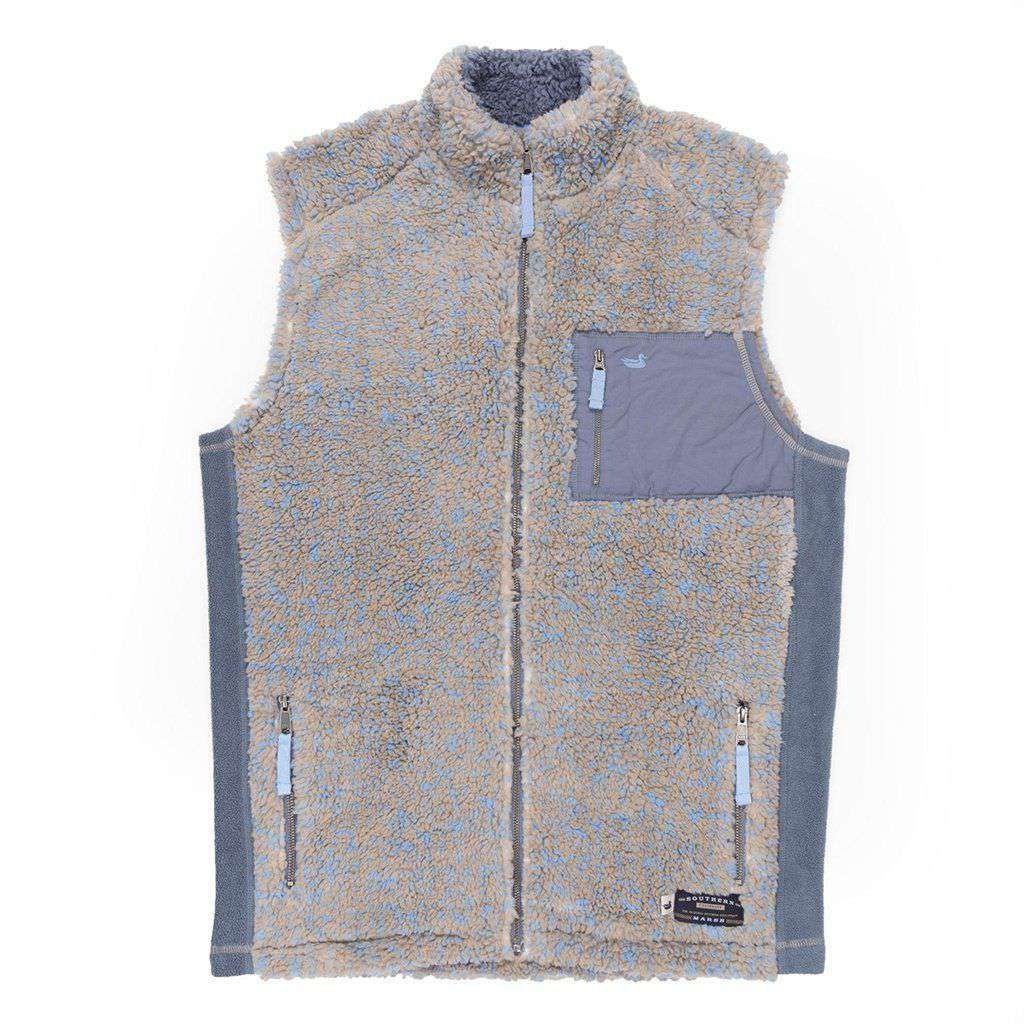Blue Ridge Sherpa Vest in Brown and French Blue by Southern Marsh - Country Club Prep