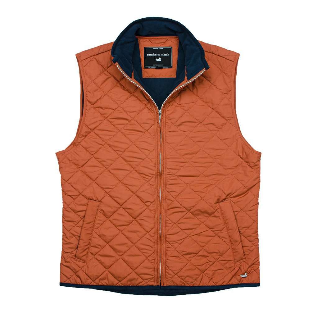 Marshall Quilted Vest in Burnt Orange by Southern Marsh - Country Club Prep