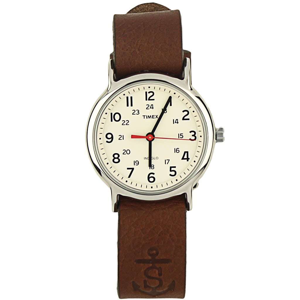 Sounder Timex Field Watch in Silver with Chestnut Band by Sounder Goods - Country Club Prep