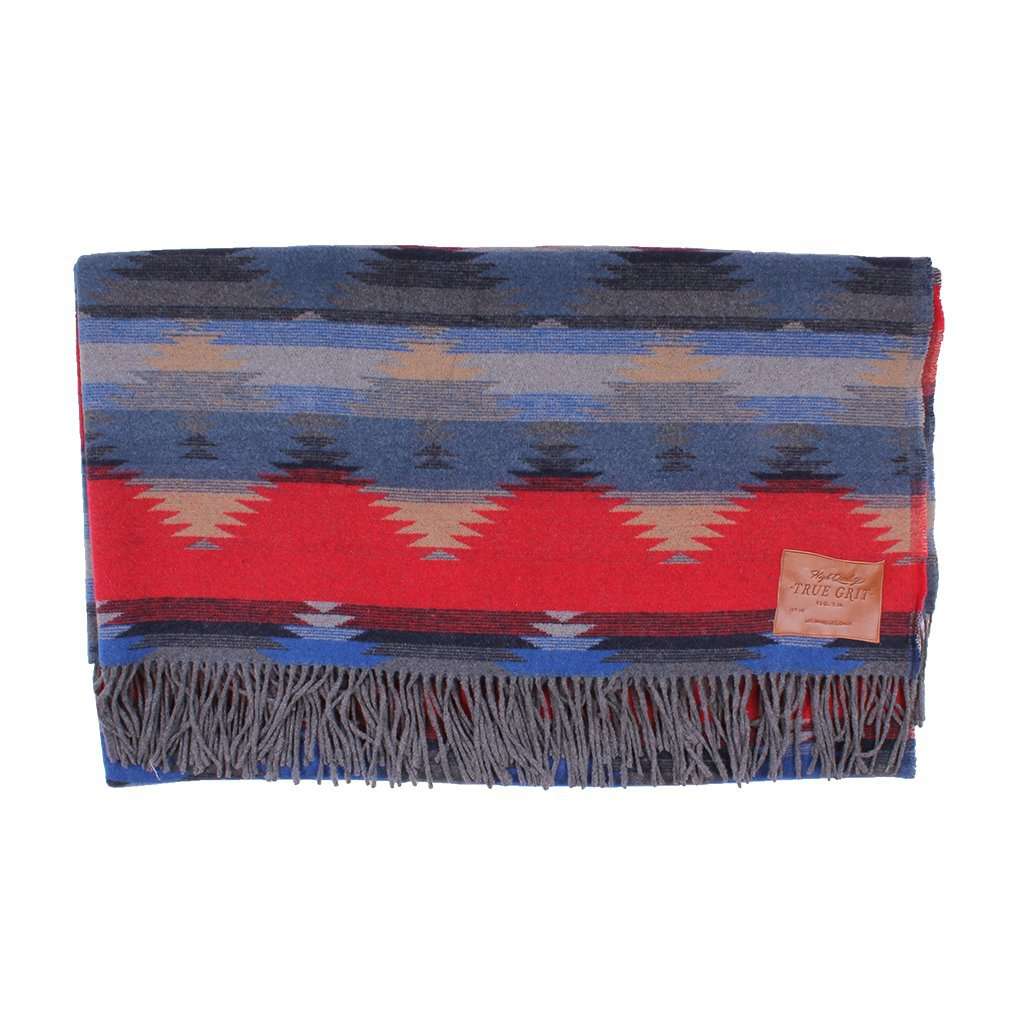 Mesa Fringe Blanket in Blue by True Grit - Country Club Prep