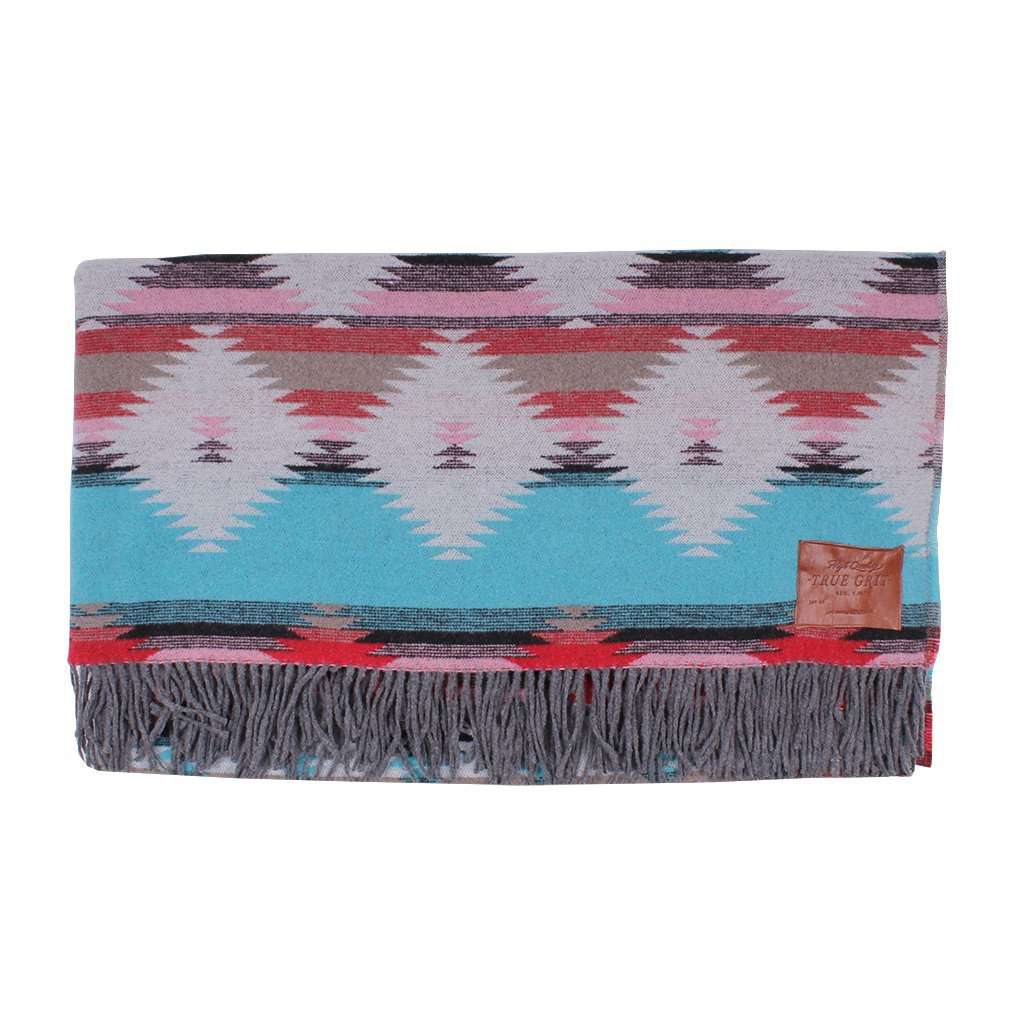 Mesa Fringe Blanket in Turquoise by True Grit - Country Club Prep