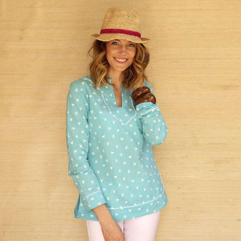 Audrey Tunic in Blue with Palm Trees by Kayce Hughes - Country Club Prep