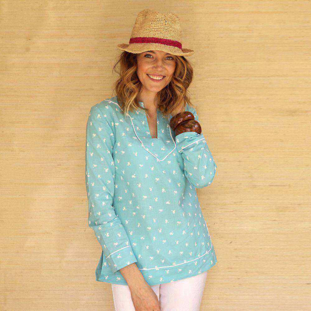 Audrey Tunic in Blue with Palm Trees by Kayce Hughes - Country Club Prep