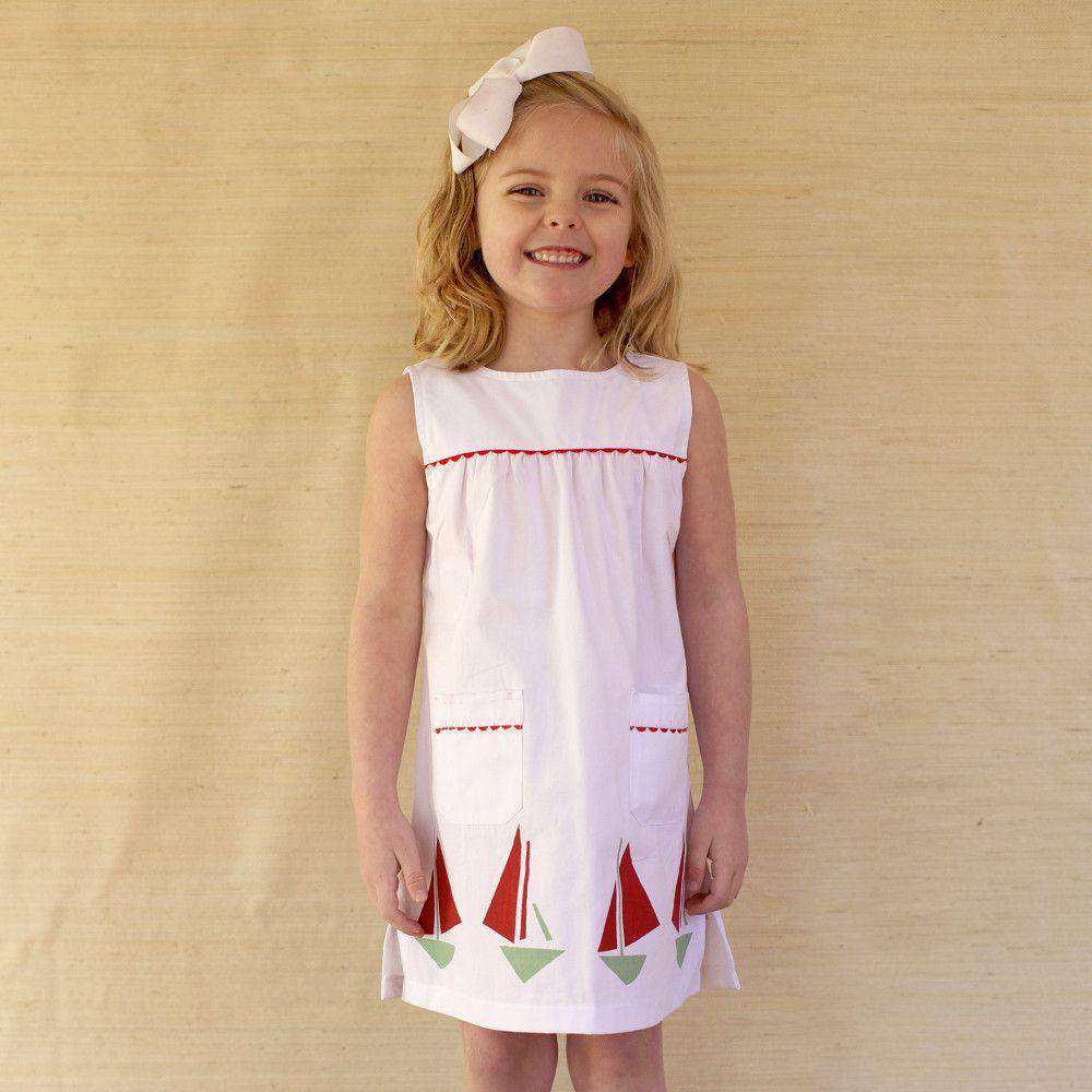 Girl's Julie Shift Dress in White Canvas by Kayce Hughes - Country Club Prep